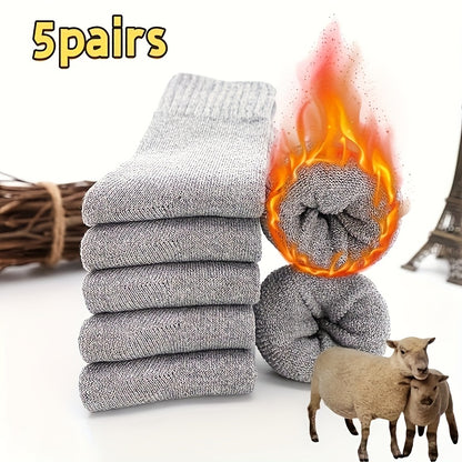 Men's 5-Pack Thick Wool Blend Mid-Calf Socks for Winter