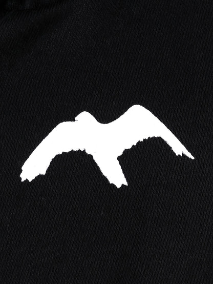 2pcs Boys' Autumn/Winter Fleece-Lined Hooded Zip-Up Jacket and Pants Set with Bird Print, Simple Color Block Design with Pockets, Fashionable Sporty Outfit for Outdoor Activities and Daily Wear, 100% Polyester Knit Stretch Fa