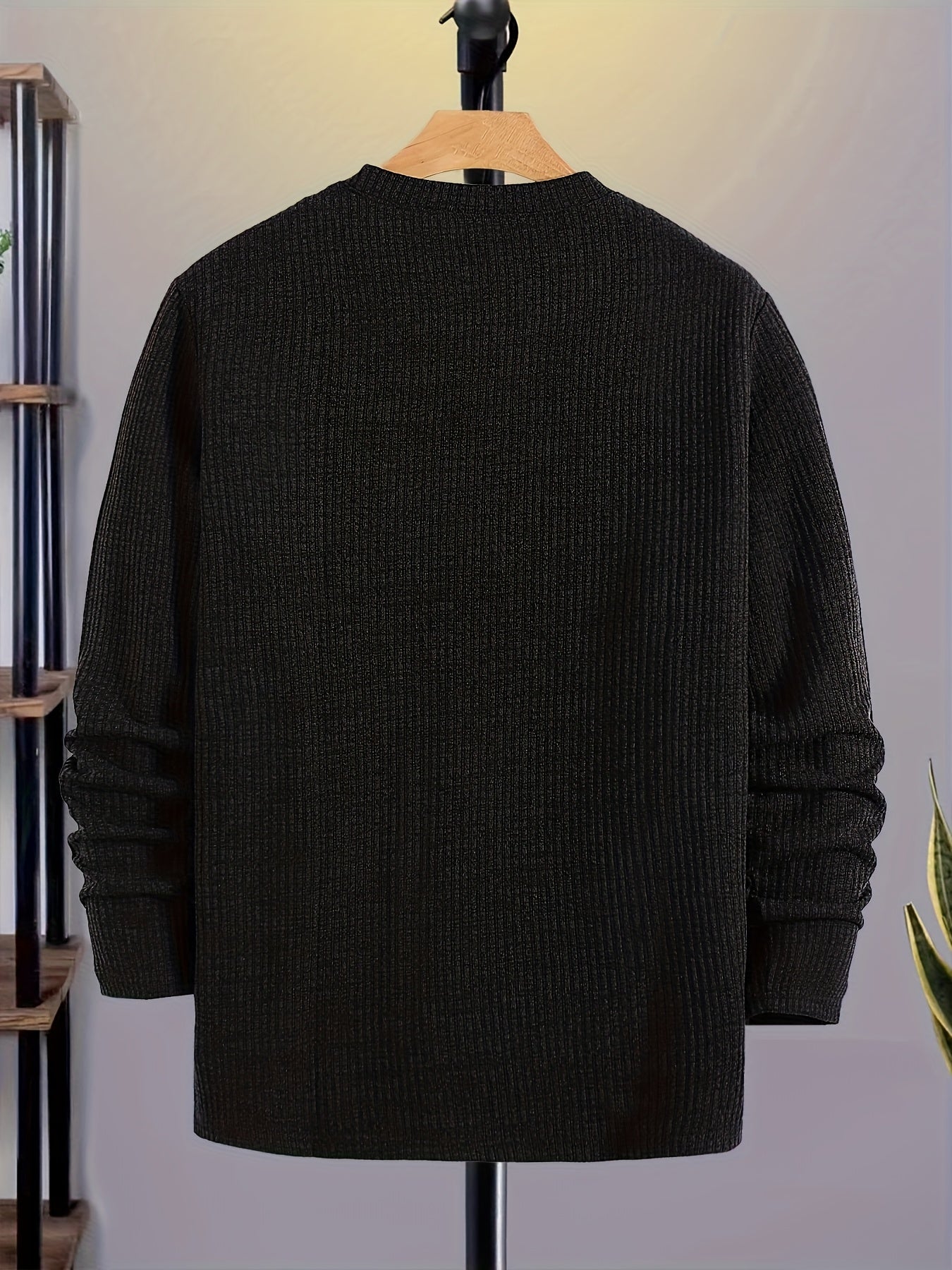 Men's Casual Knit Sweater - Spring/Fall Ribbed Crew Neck Top