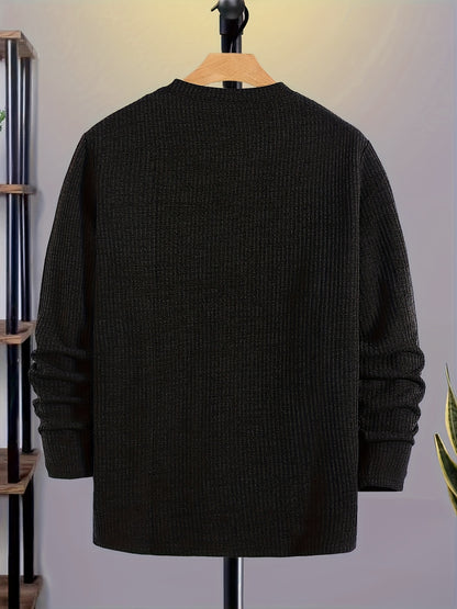 Men's Casual Knit Sweater - Spring/Fall Ribbed Crew Neck Top