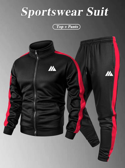 Men's Thickened Casual Sports Tracksuit Set with Zipper Jacket