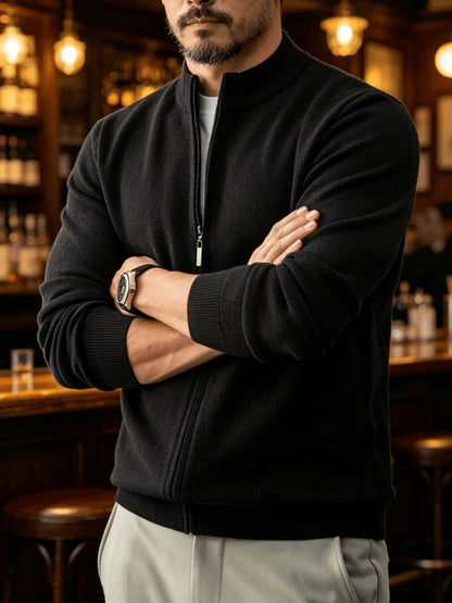 Men's Stand Collar Knit Cardigan Full-Zip Casual Fall Sweater