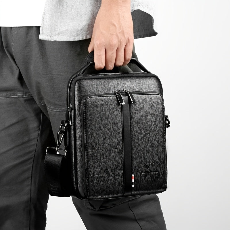 Men'S Genuine Backpack - Adjustable Strap, Multiple Compartments, Large Capacity for Daily Commute  Business, Black, Commuting Backpack, Sleek Design, Textured Finish