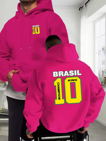 Men's Casual Hooded Sweatshirt with Brazilian No.10 Print