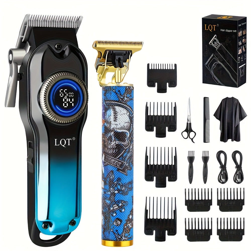 LQT 1/2/3pcs Professional Salon Hair Clipper Set, Including Hair Clippers, T-Shaped Trimmers, Beard Trimmers And Electric Shavers, with Eight Limit Combs, Compact Design, Zero-Gap Precision Trimming, to Meet The Needs of Barb - ayq