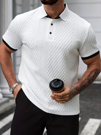 Men's Color-Blocked Argyle Polo Shirt with Collar for Summer