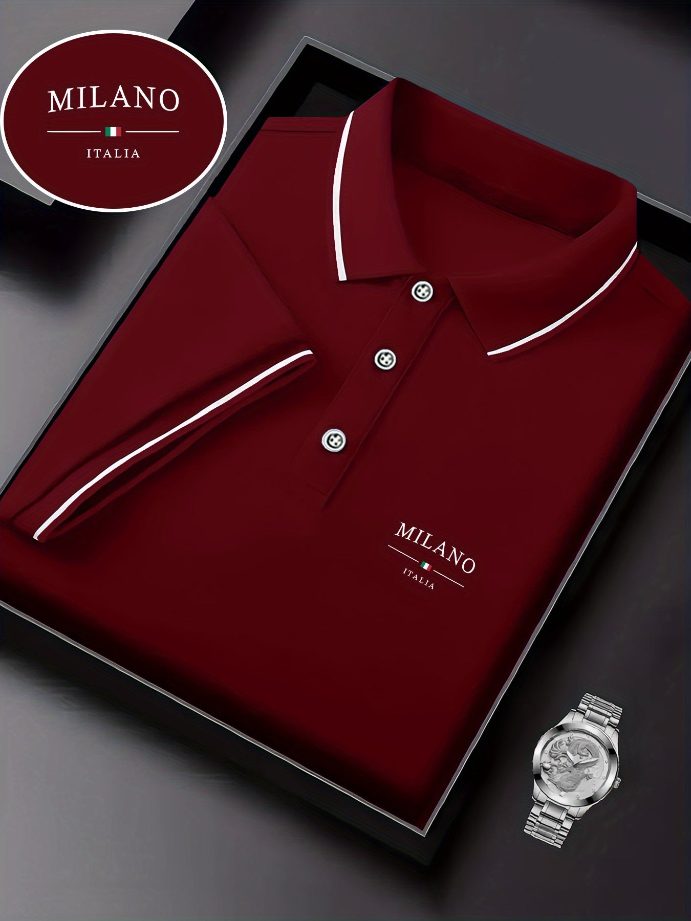 Men'S Stylish Polo Shirt with Milan Print, Perfect for Summer Sports And Casual Outings - ayq