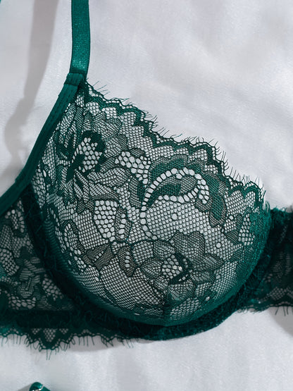Sexy Lace Eyelash Strappy Lingerie Set for Women