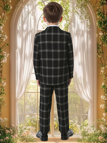 Boys' Plaid Two-Piece Suit Regular Fit Business Casual