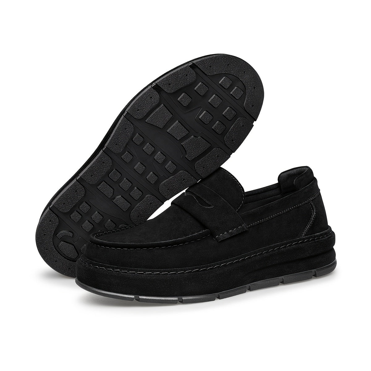 Men's Casual Loafers Leather Slip-On Platform Sole Shoes