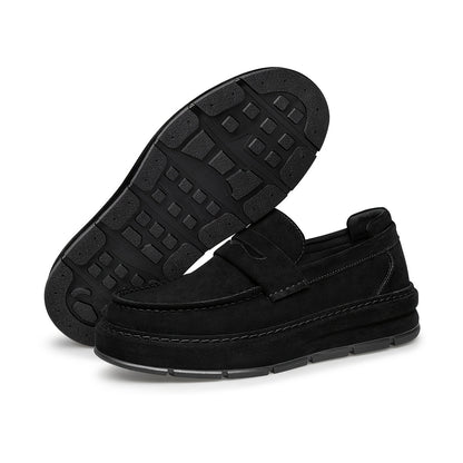 Men's Casual Loafers Leather Slip-On Platform Sole Shoes