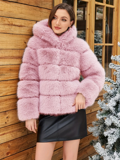 Women's Elegant White faux fur coat - Luxury Winter Outerwear with Single-Button Closure, Machine Washable Cold-Weather Jacket for Evening Events, Parties & Everyday - Chic Winter Coat for Women (Solid Color, O-Line Silhouett