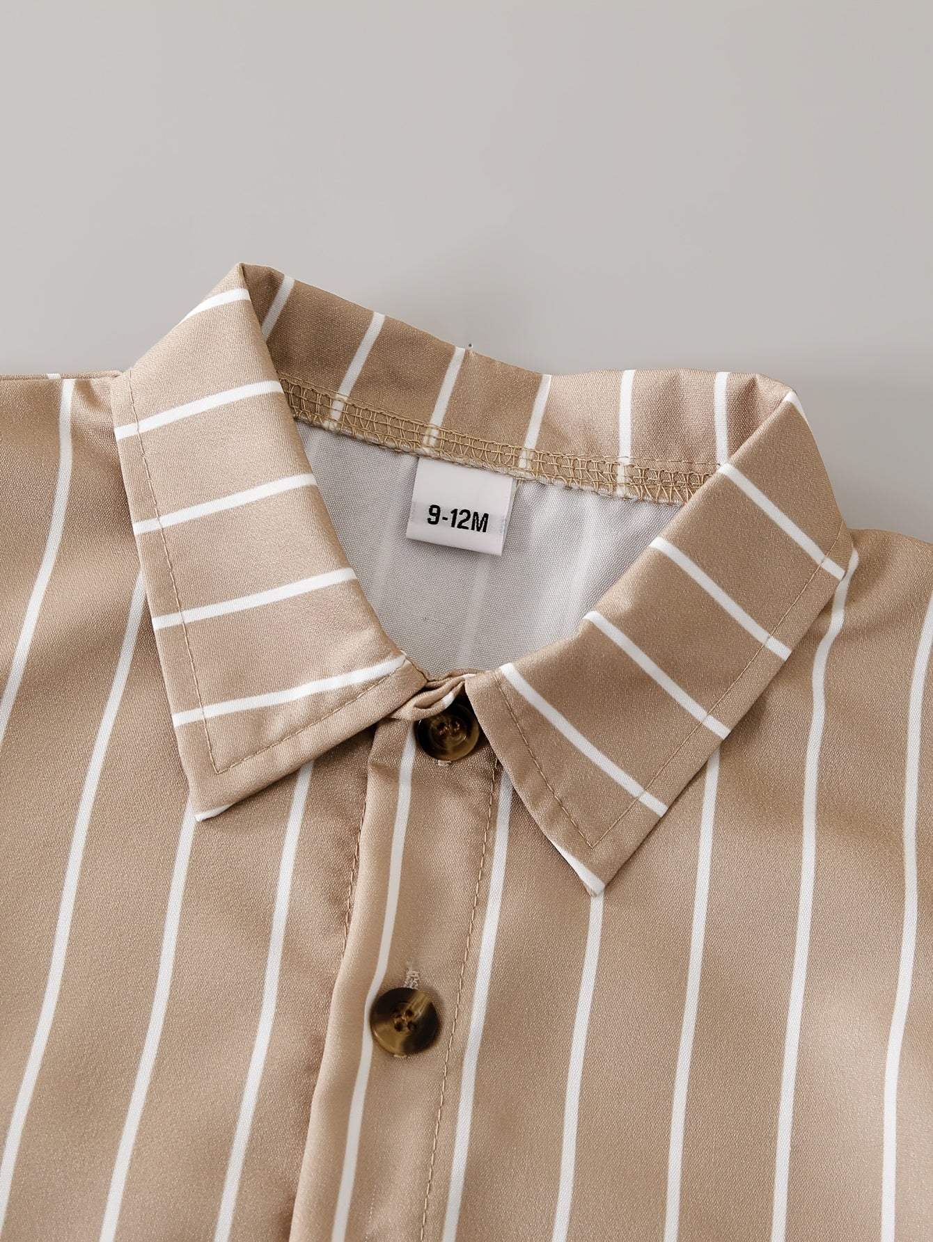Boys' Summer Khaki Striped Shirt & Solid Shorts Set