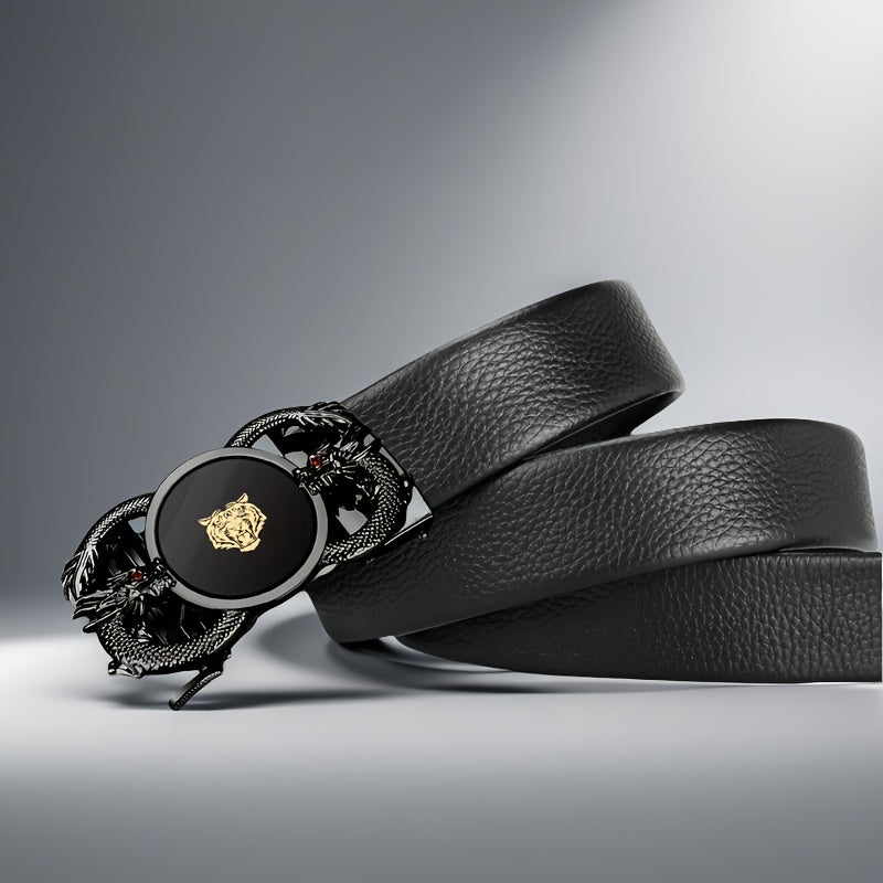 1pc Men'S Automatic Buckle Faux Leather Belt - Elegant Black Business Style with Golden-Tone Buckle, Perfect for Weddings, Business, and Casual Wear - Ideal Gift for Husband or Dad, Formal Belt | Sophisticated Belt | Durable