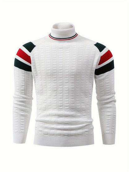 New Fashion High-Neck Color-Block Striped Knit Pullover for Men'S Wear by Tie Mu Zhen OBM