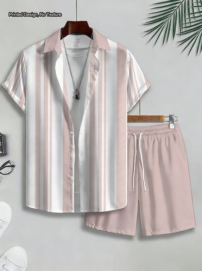 Men's Casual 2-Piece Striped Shirt & Shorts Summer Set