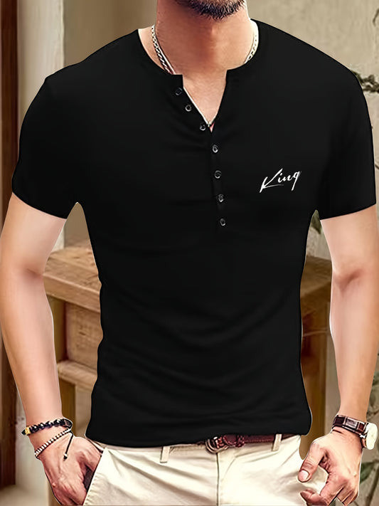 Cen Han Selection Men's Stretch Polyester-Spandex Blend Short Sleeve T-Shirt - Athletic Fit Small V-Neck Casual Top with Chest Logo Print for Summer Workouts  Casual Attire
