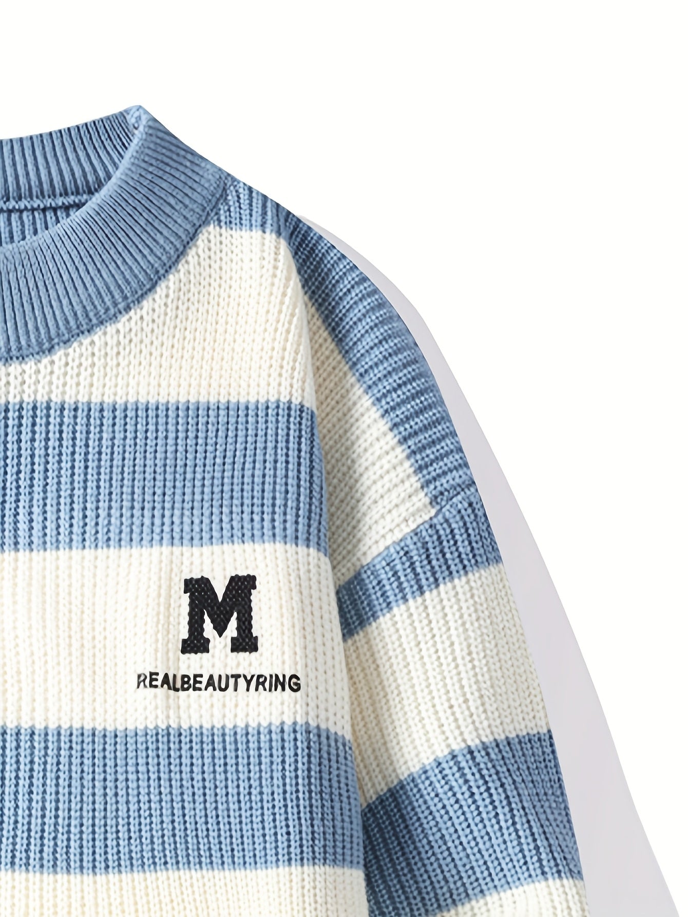 Men's 2025 Autumn/Winter Striped Sweater for Youth with Color Block Round Neck Casual Warm Knitwear