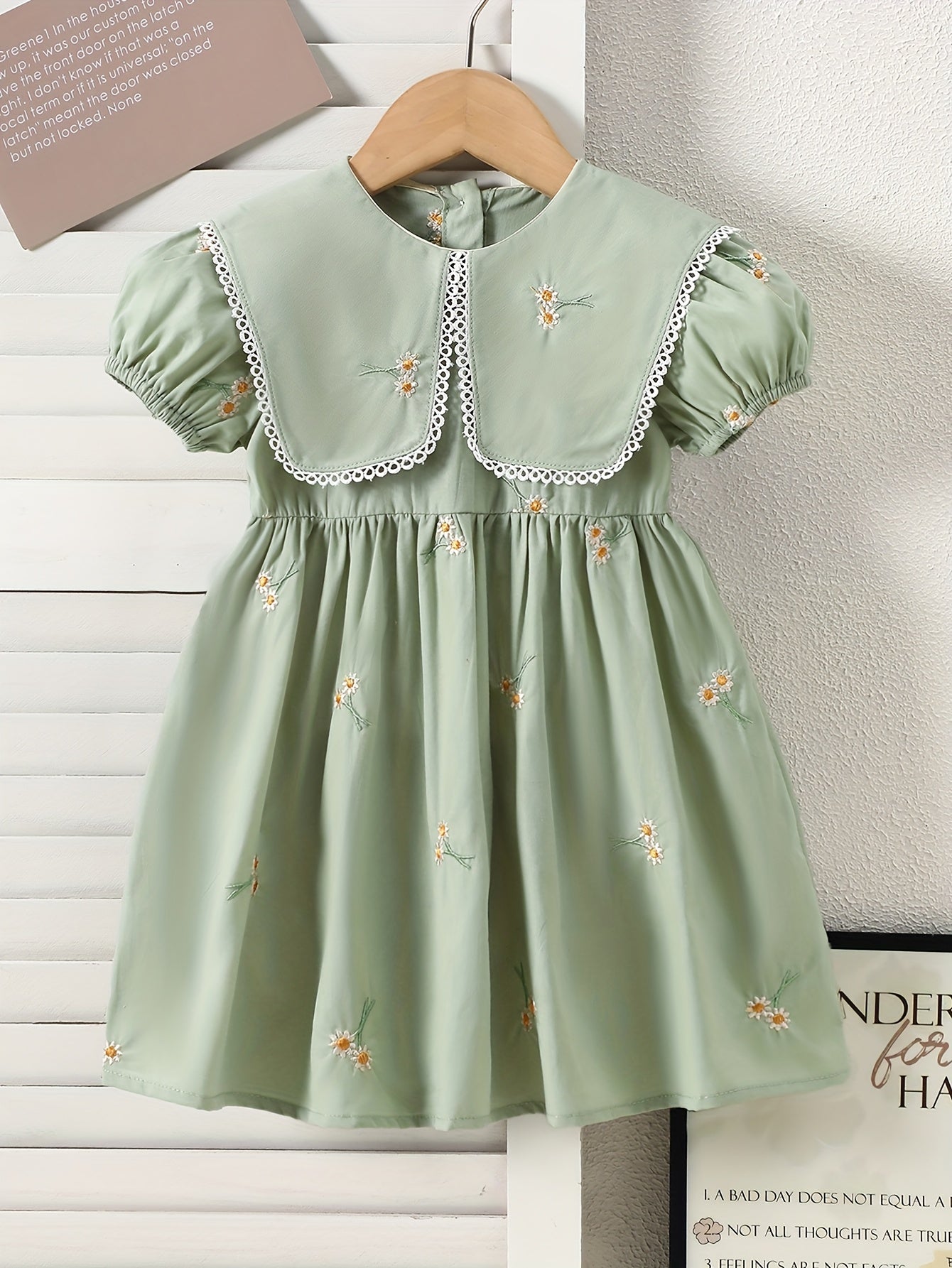 Girls' Summer Cotton Dress with Doll Collar and Floral Print
