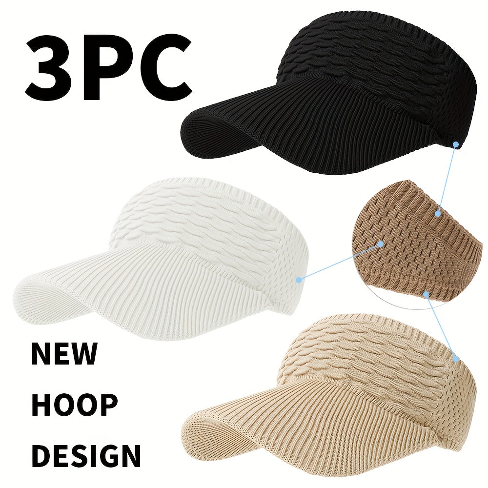 3-Pack Breathable Knit Beanies with Wave Pattern for All-Season Wear