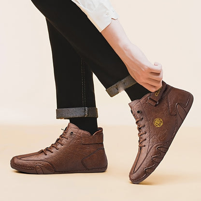 Men's Casual High-Top Sneakers with Soft PU Upper and Rubber Sole