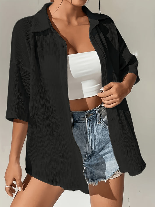 Women's Casual Solid Color Short Sleeve Polo Shirt for Summer