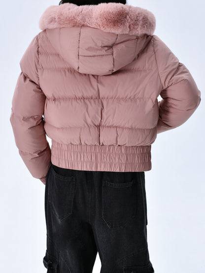 Elegant Polyester Padded Jacket for Women - 2024 Fashion Short Solid Color Coat with Thick Faux Fur Collar, Long Sleeves, Zipper Detail, Woven - Winter Warmth Casual Outerwear