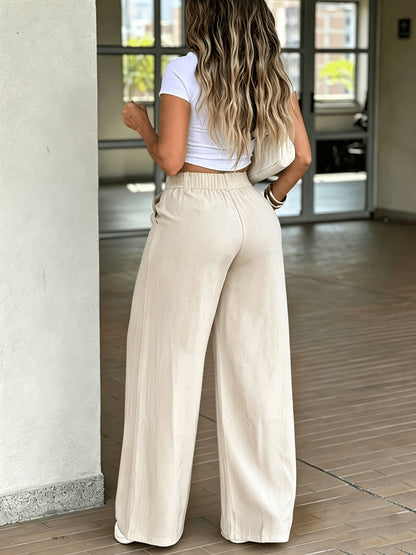 Women's High-Waist Wide-Leg Flowing Casual Trousers