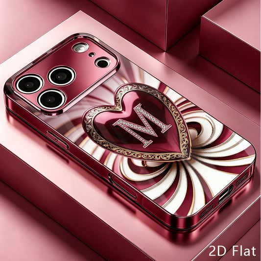 Luxury Wine Red Heart Rhinestone Tempered Glass Phone Case - ayq