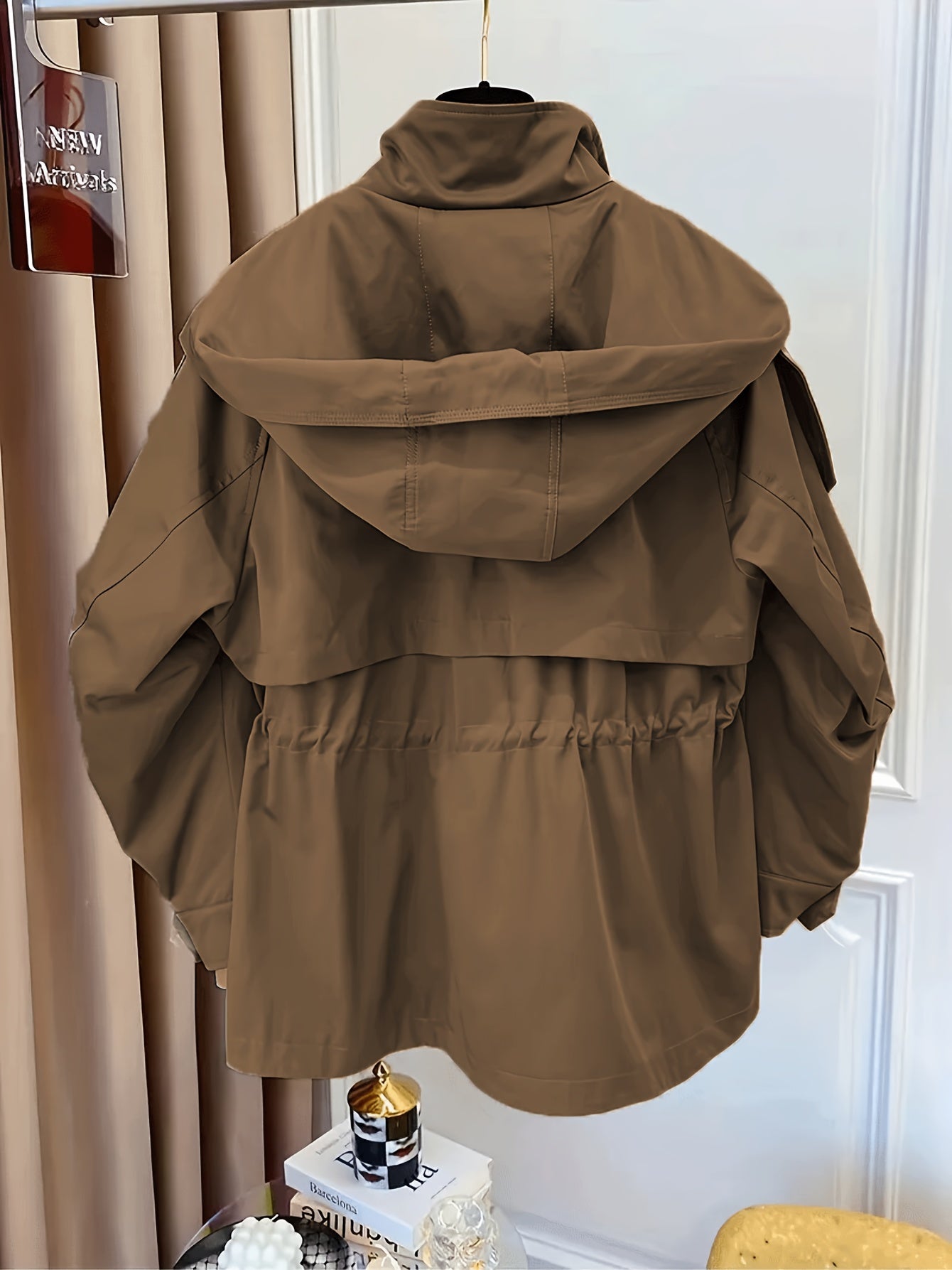 Women'S Casual Solid Color Polyester Overcoat with Drawstring Waist, Lapel Collar, and Chest Pockets - Spring and Fall Fashion, Comfortable, Non-Stretch Fabric, Casual Outerwear | Classic Long Sleeve | Nonstretch Materia