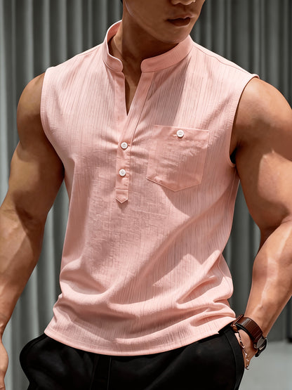 Men's Lightweight Sleeveless Henley Shirt Summer Casual Vest