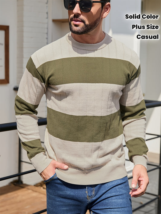Men'S Round Neck Sweater Autumn Winter New Solid Color Casual Long Sleeve Double Color Splicing Knitwear, Sweater for Men, Sweater For Men Plus Size