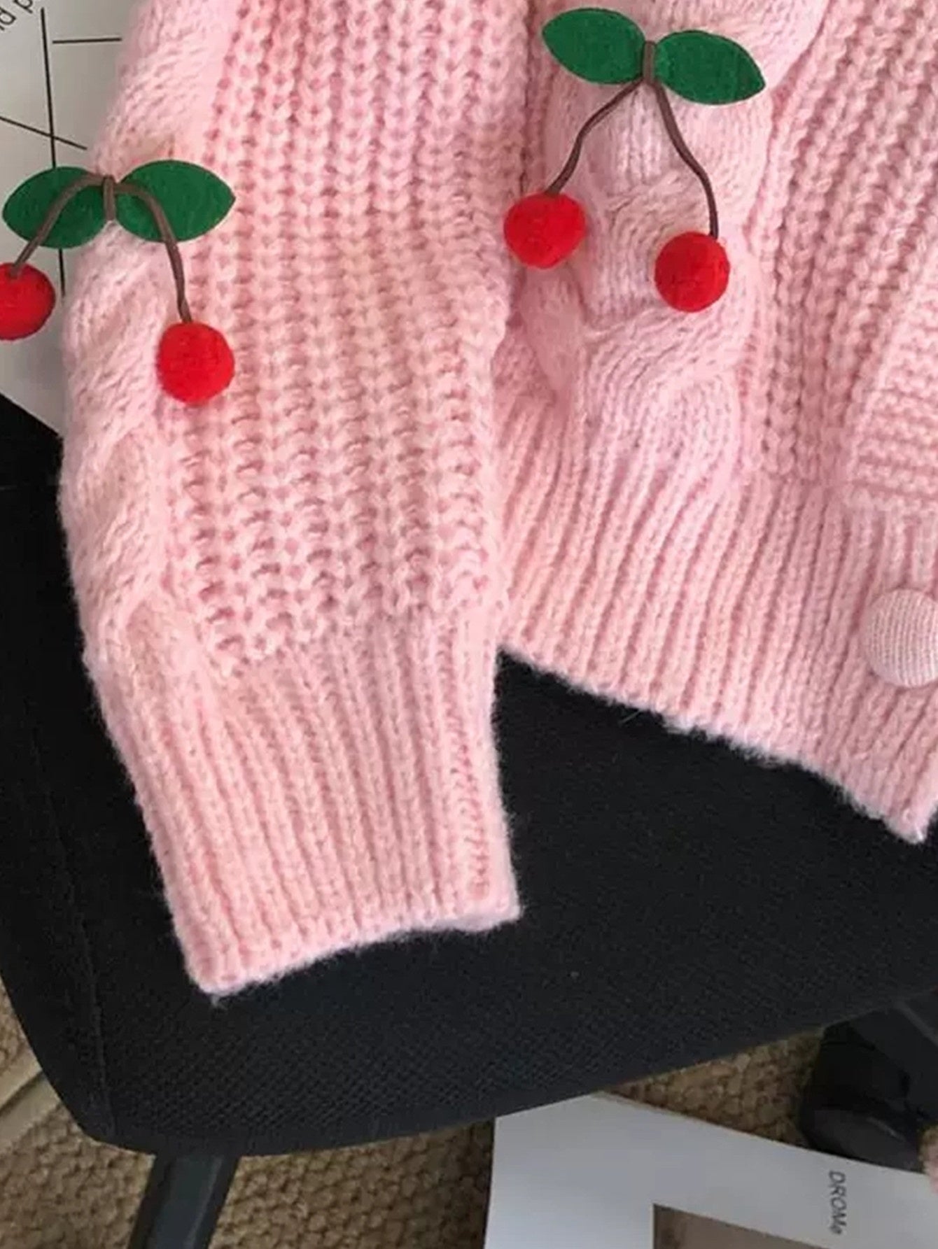 Women'S Purple Cable Cardigan with Cherry & Leaf Embellishments - Cozy Button-Up Sweater for Fall & Winter, Soft & Stylish Design, Perfect for Casual or Holiday Outfits, Winter Cardigan | Cable Cardigan | Buttoned Closure, Sw