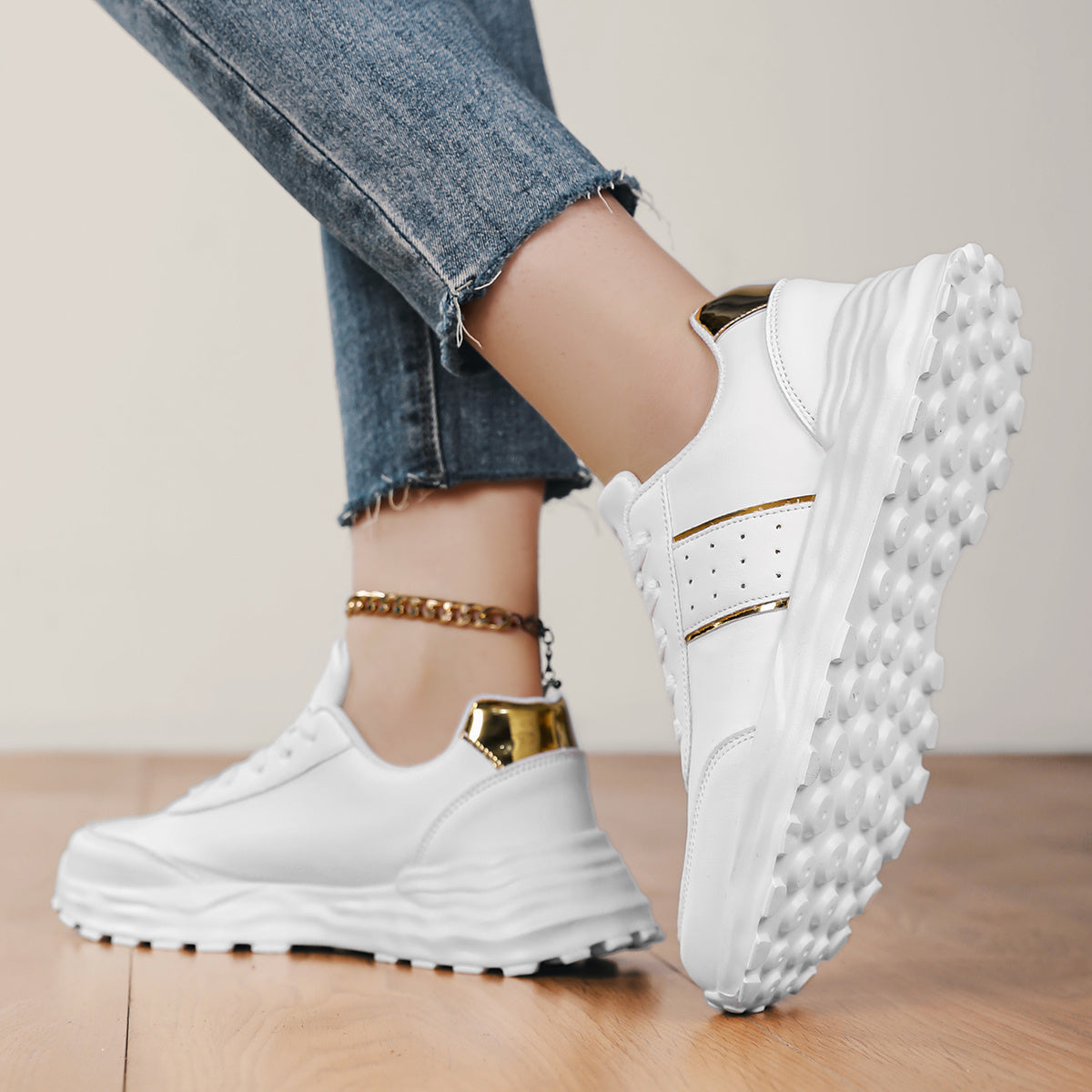DJSUNNYMIX Women's Casual Running Shoes with Golden Glitter Accents - Lightweight EVA Sole, Breathable Fabric Lining, Low-Top Lace-Up Design for All-Season Comfort  Style, Sporty Footwear   Flexible Footwear