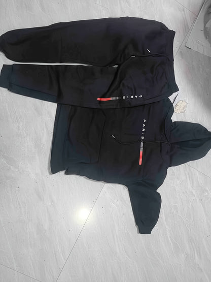 Halloween Men'S Hoodie with PARIS Lettering And Drawstring Sweatpants Set, a Must-Have Outfit for Autumn And Winter, Perfect for Everyday Outdoor Wear