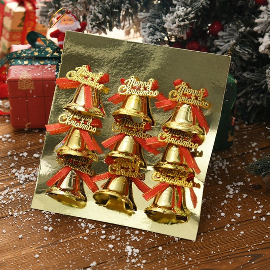 6pcs/9pcs Golden Yellow Small Bells Christmas Ornaments - Classic Golden Bell Decorations with Red Ribbon-like Hangers, Plastic Non- Tree & Wreath Bells for Xmas, New Year, Wedding, Party - & Pets (Bulk Pack), Christmas Decor