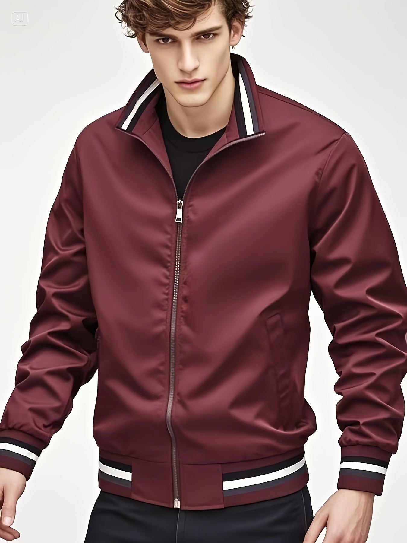 A Men'S Stylish Pilot Jacket, Made of Durable Fabric, Features Classic Striped Details, Perfect for Casual Outings Or Hiking. It Offers a Sense of Confidence And Fashion, Making It an Ideal Gift for Men