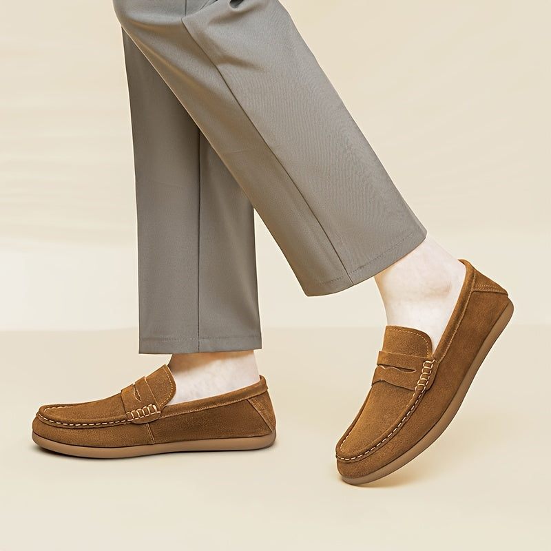 Men's Wide Fit Casual Suede Loafers Comfortable Slip-On Flats