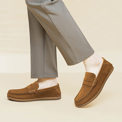 Men's Wide Fit Casual Suede Loafers Comfortable Slip-On Flats