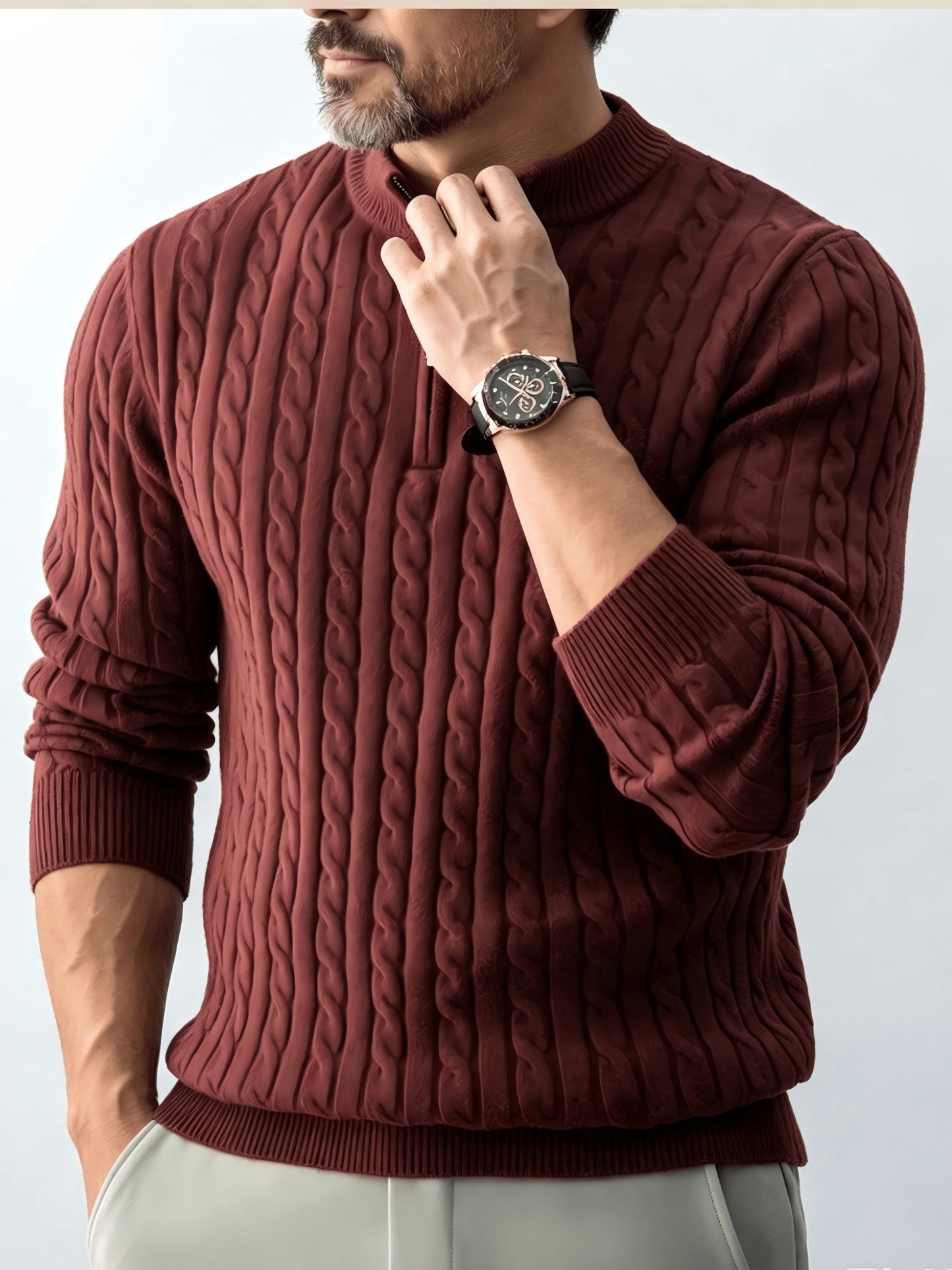 Men's Casual Quarter-Zip Knit Pullover for Spring and Fall