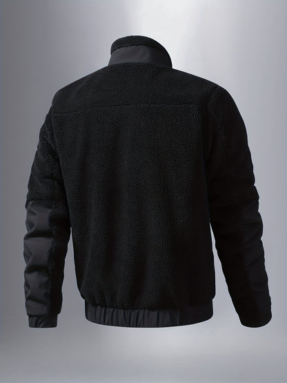 Men'S Heavyweight Fleece Jacket - Thermal Winter Coat with Stand Collar, Zipper Closure, Front Pockets - Brown/ - Cold Weather Outerwear for Everyday & Formal, Winter Jacket, Casual Outerwear, Durable Polyester, Seasonal Fash