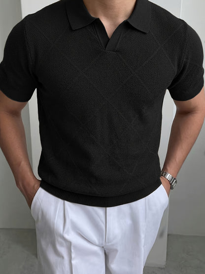 Men's Summer Slim Fit Vintage Knit Polo Shirt with Lapel Collar
