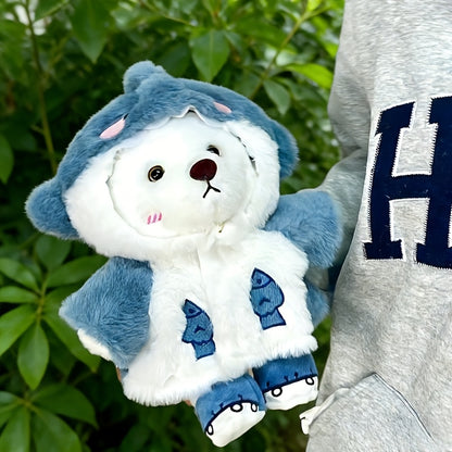 Cute White Teddy Bear Plush Toy with Blue and White Outfit | Soft Stuffed Doll with Coat and Shoes, Creative Gift, Home Decor, Game Filled Animal Series