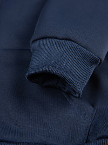 2pcs Boys' Fleece-Lined Hooded Sweatshirt + Casual Pants Set, Solid Color Long-Sleeved Zip-Up Top with Medium Stretch Warm Fabric for Autumn/Winter Season, Perfect for