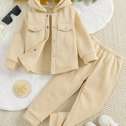 Girls' 2-piece Sets, Button Front Hooded Jacket + Jogger Pants, Autumn Clothes Party Outdoor Sports Outdoor