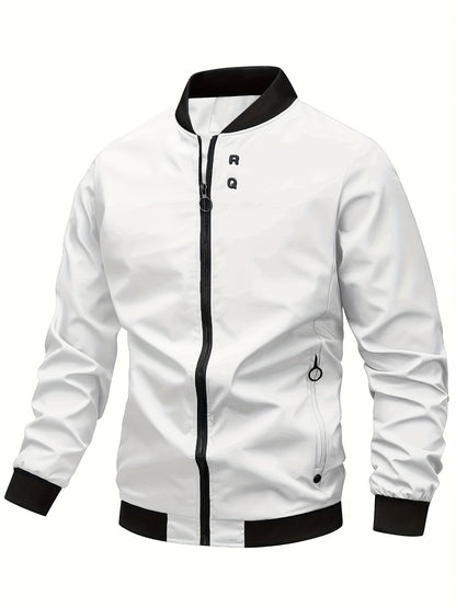 Men's Stylish Windproof Jacket - Solid Color, Stand Collar, Zip-Up with Pockets, Lightweight Polyester for All Seasons, Casual & Outdoor Wear, Allseason Jacket | Zipup Jacket | Polyester Jacket, Windbreaker Jacket