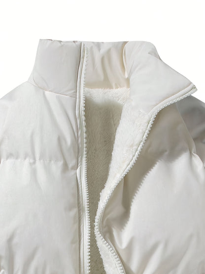 Yilong OBM Men's 2025 Fleece-Lined Winter Coat - Stand Collar Padded Insulation, Machine Washable Polyester, Solid Color Casual Jacket with Zipper Closure for Cold Weather, Winter Jacket, Outdoor Clothing, Minimalist Design,