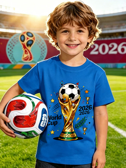 2026 World Cup Kids Cotton Football Tee with Graffiti Print