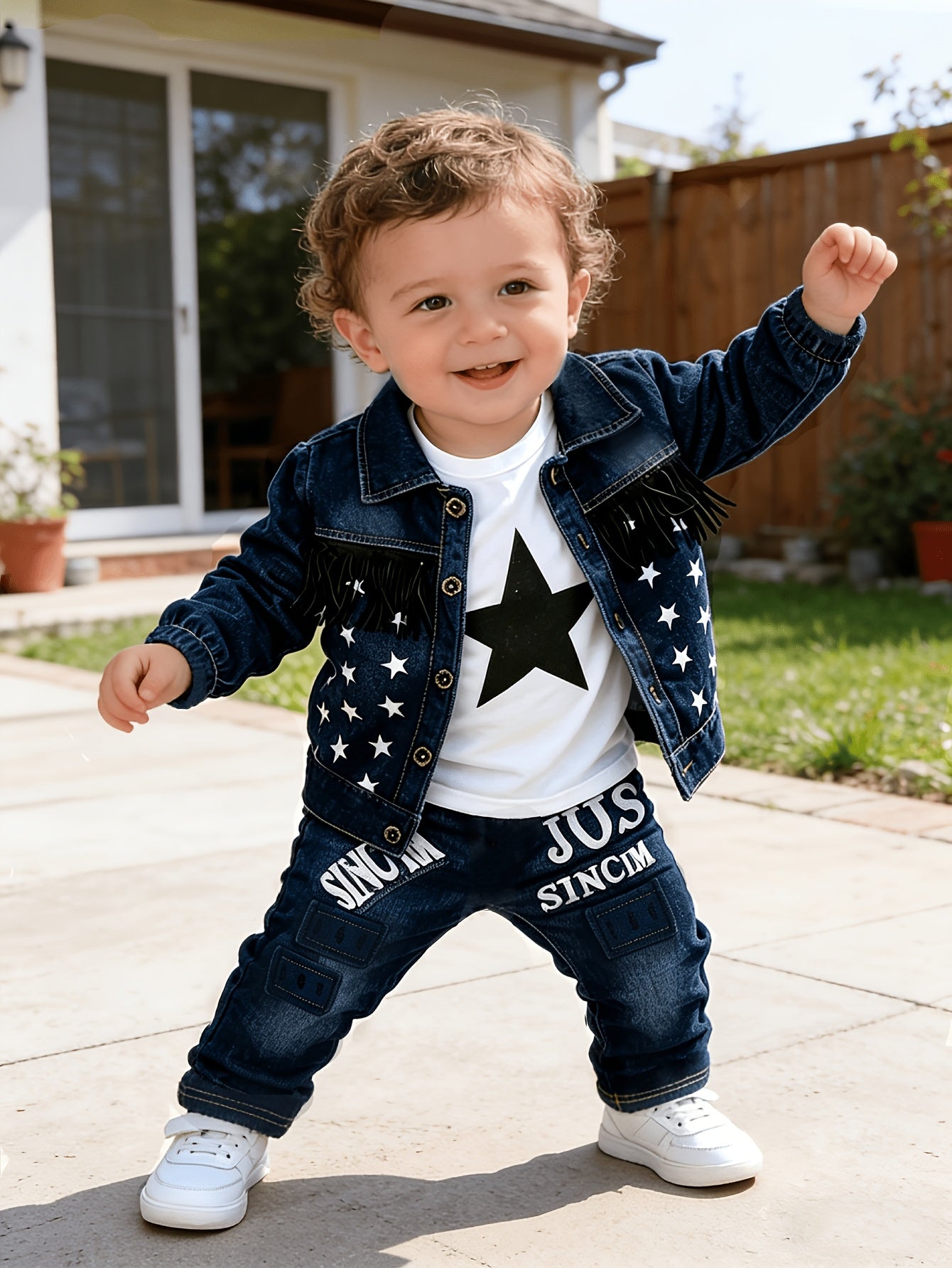 Boys' Casual Faux Denim Three-Piece Spring Suit, Cotton Blend