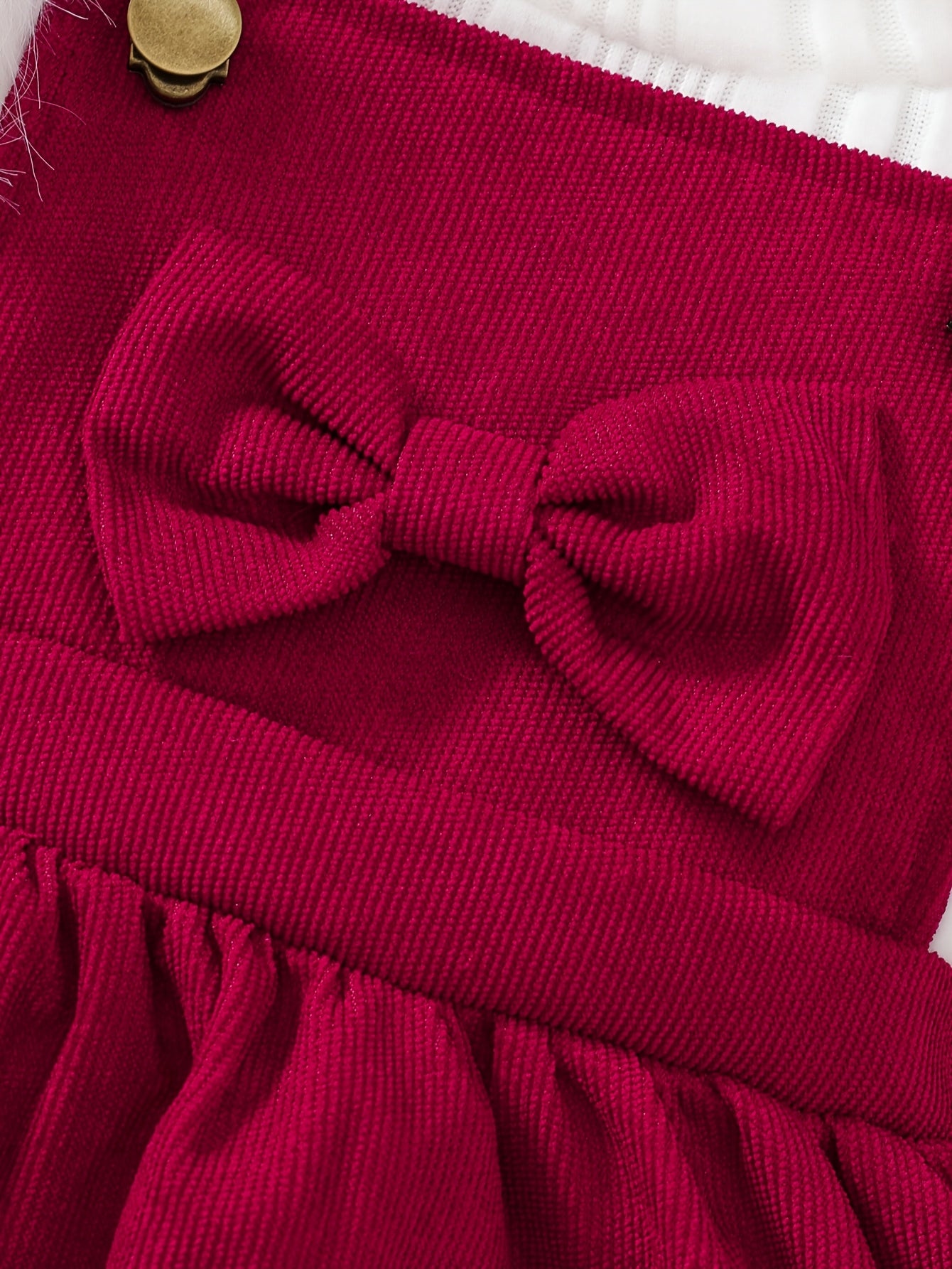 2pcs Baby Winter Outfit Set: Cozy Fluffy Sleeve Smock Dress & A-Line Bow with Collar & Fringe Trim - Soft Warm Clothes for Photoshoots, Christmas (Hand Washable), Perfect for Outdoor